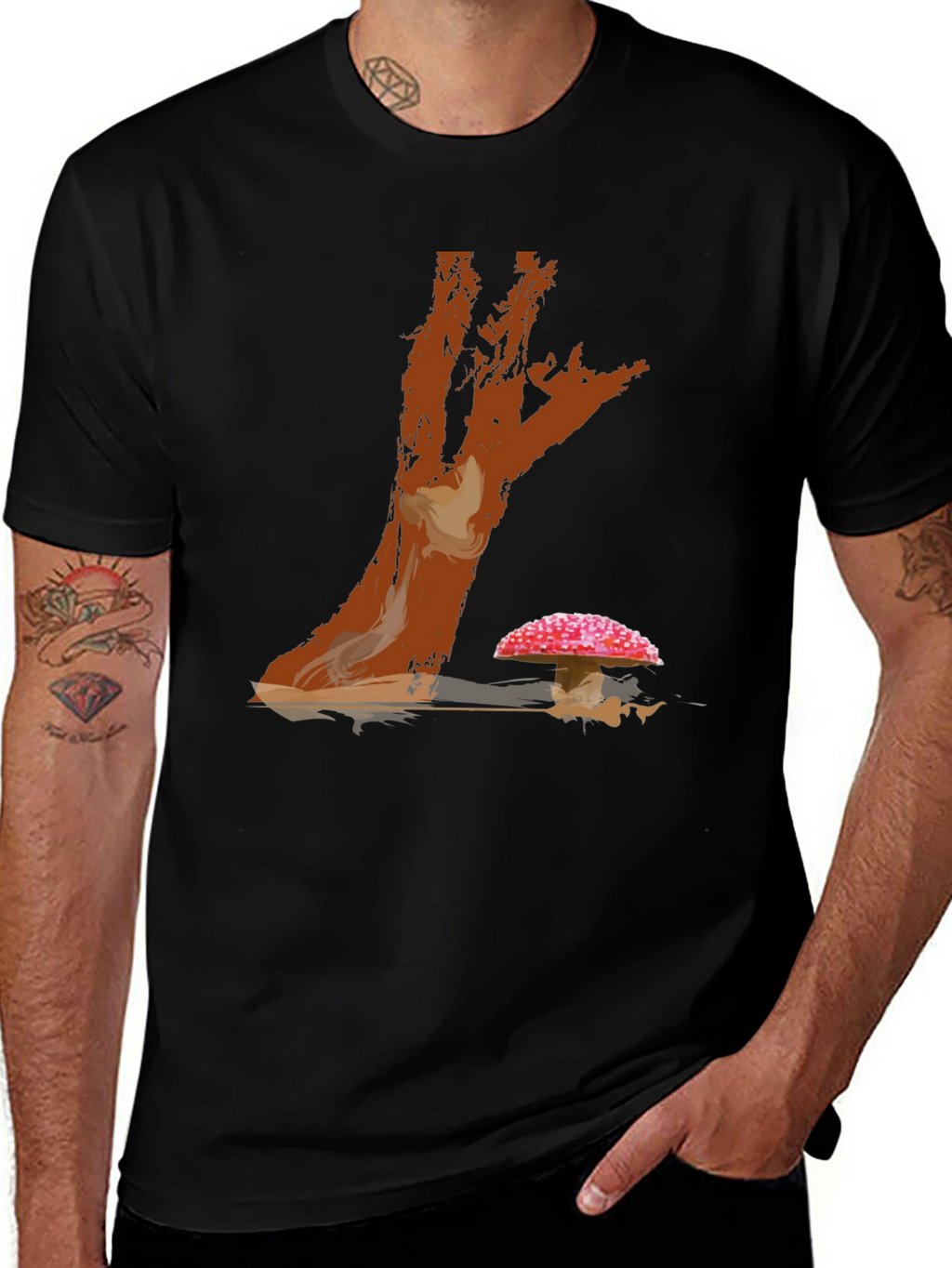 Mushroom Tree Graphic Print Tee - Casual Style