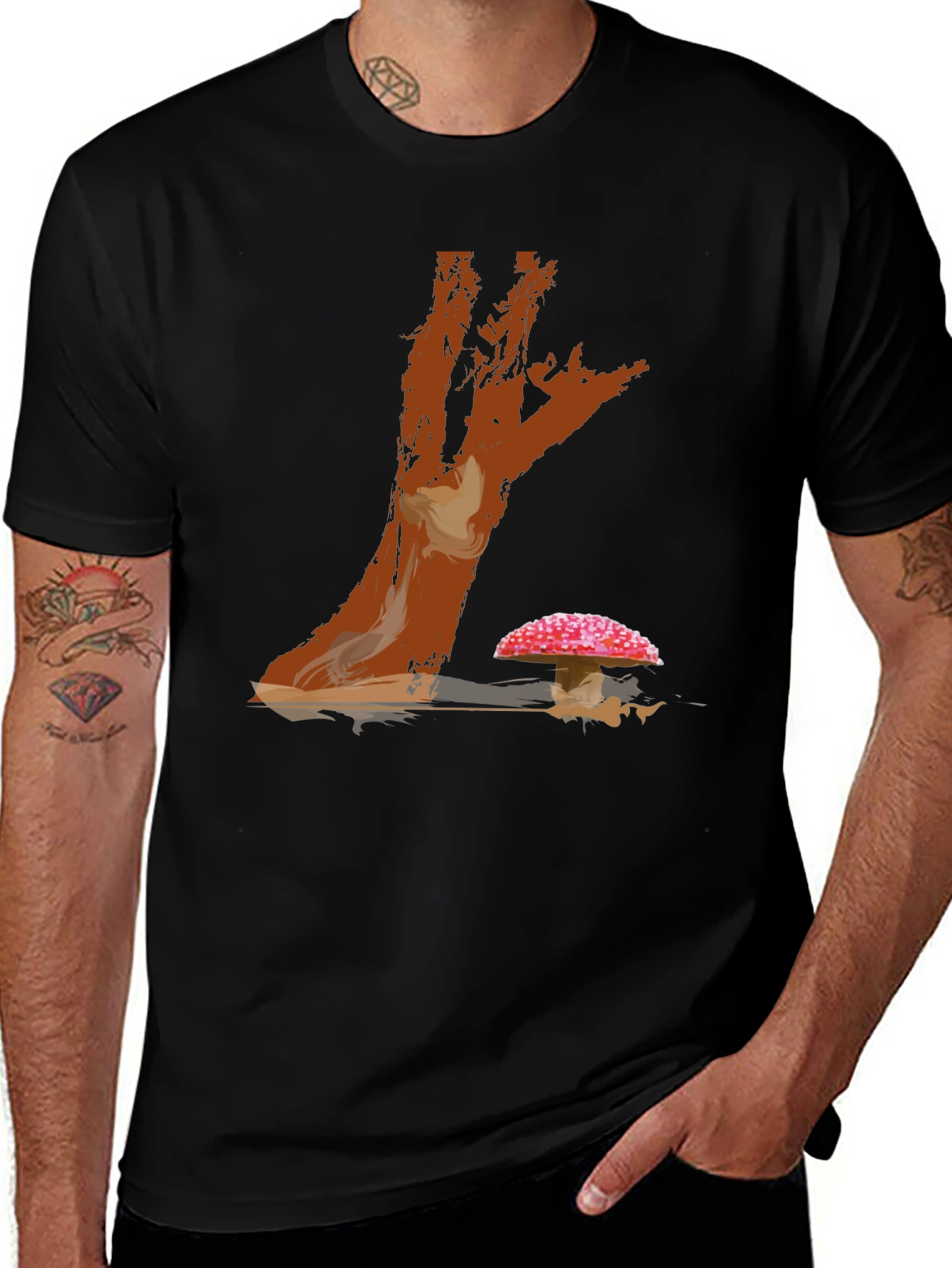 Mushroom Tree Graphic Print Tee - Casual Style