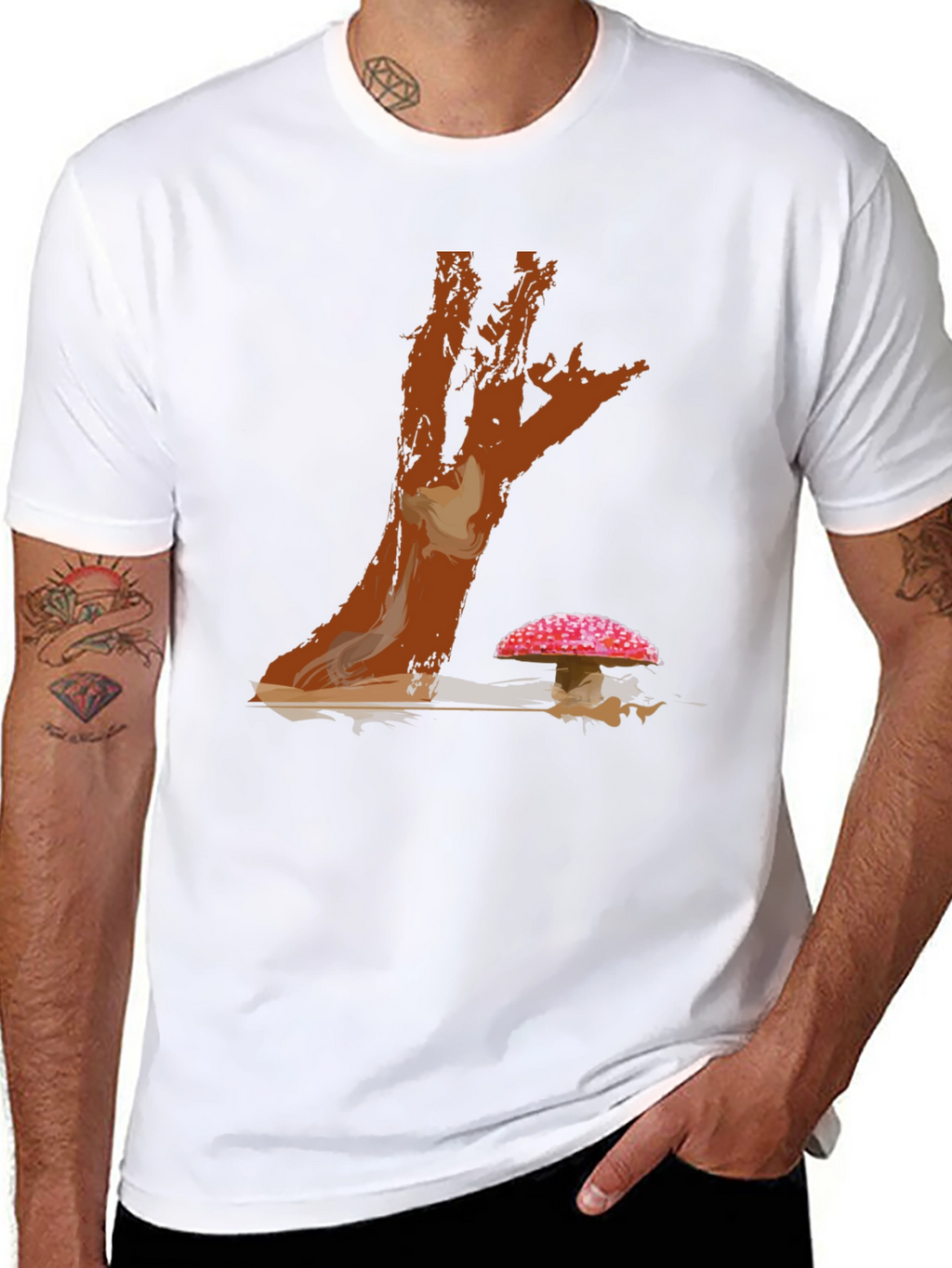 Mushroom Tree Graphic Print Tee - Casual Style