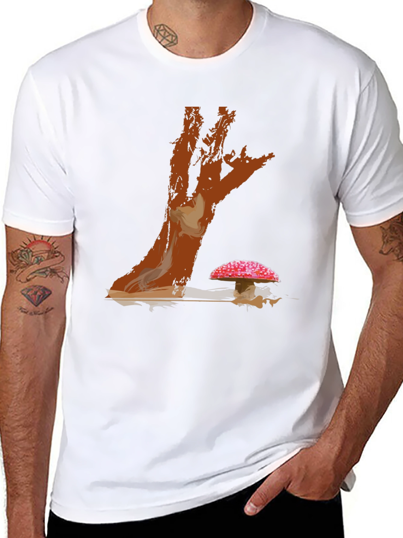 Mushroom Tree Graphic Print Tee - Casual Style