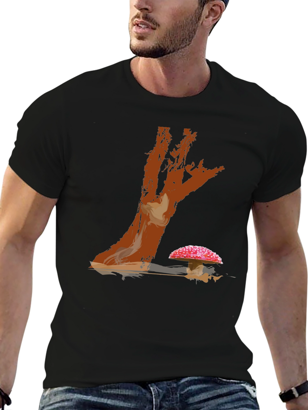 Mushroom Tree Graphic Print Tee - Casual Style