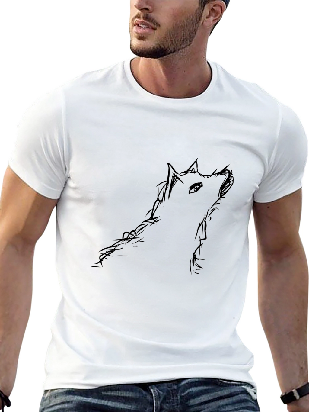 Black Wolf Sketch Mens T-Shirt