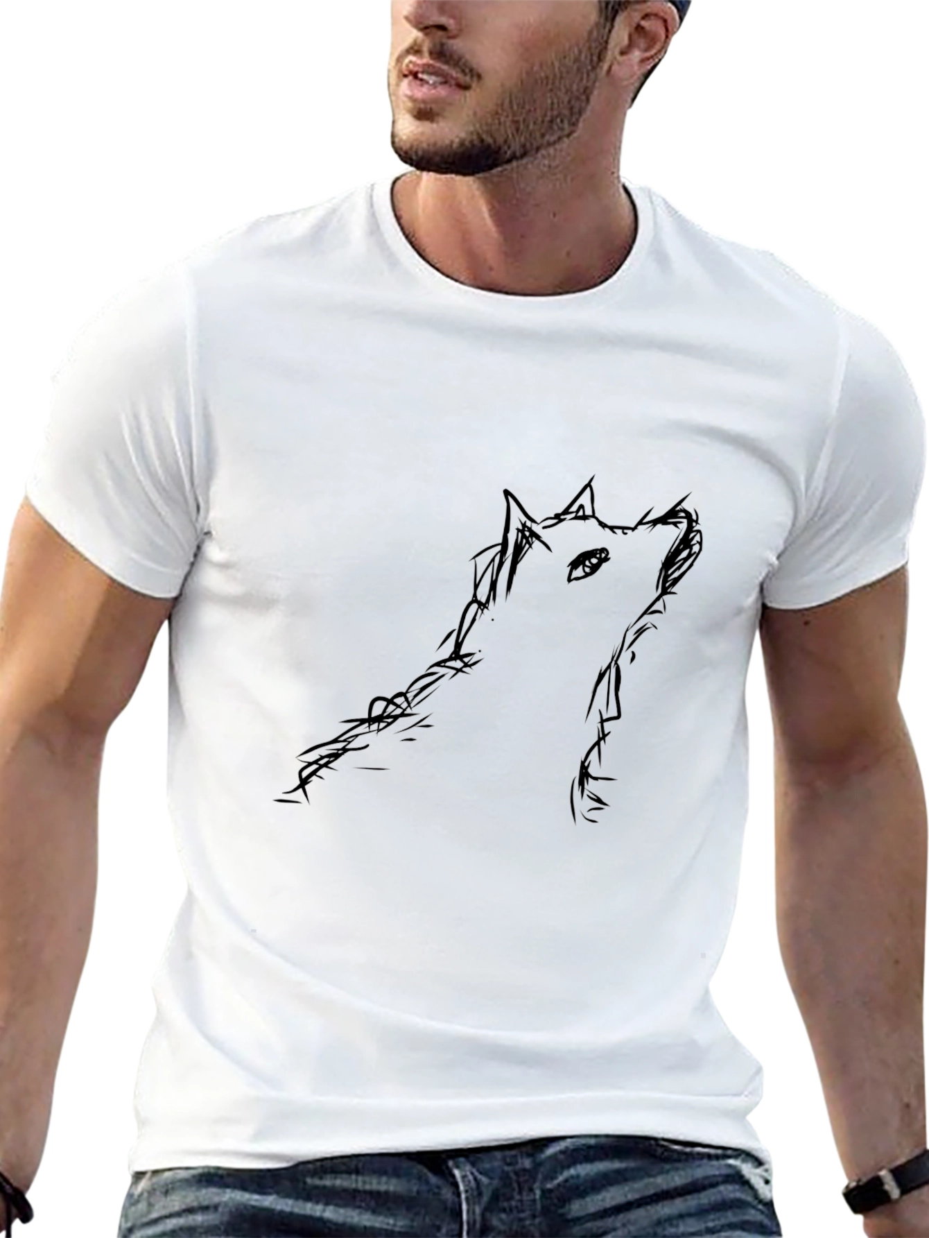 Black Wolf Sketch Mens T-Shirt
