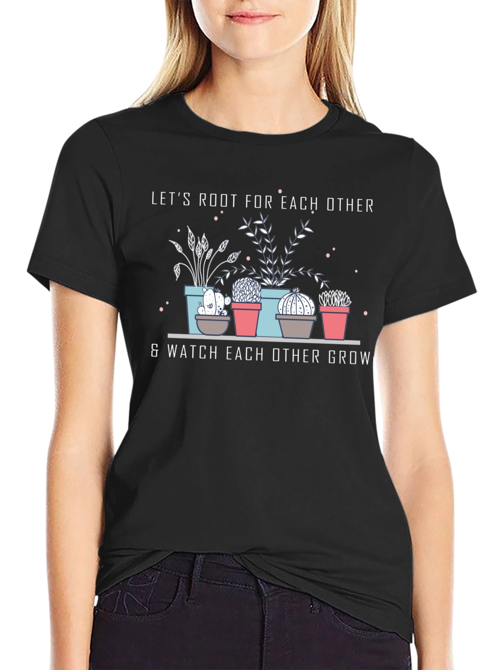 Lets Root For Each Other Black Graphic T-Shirt