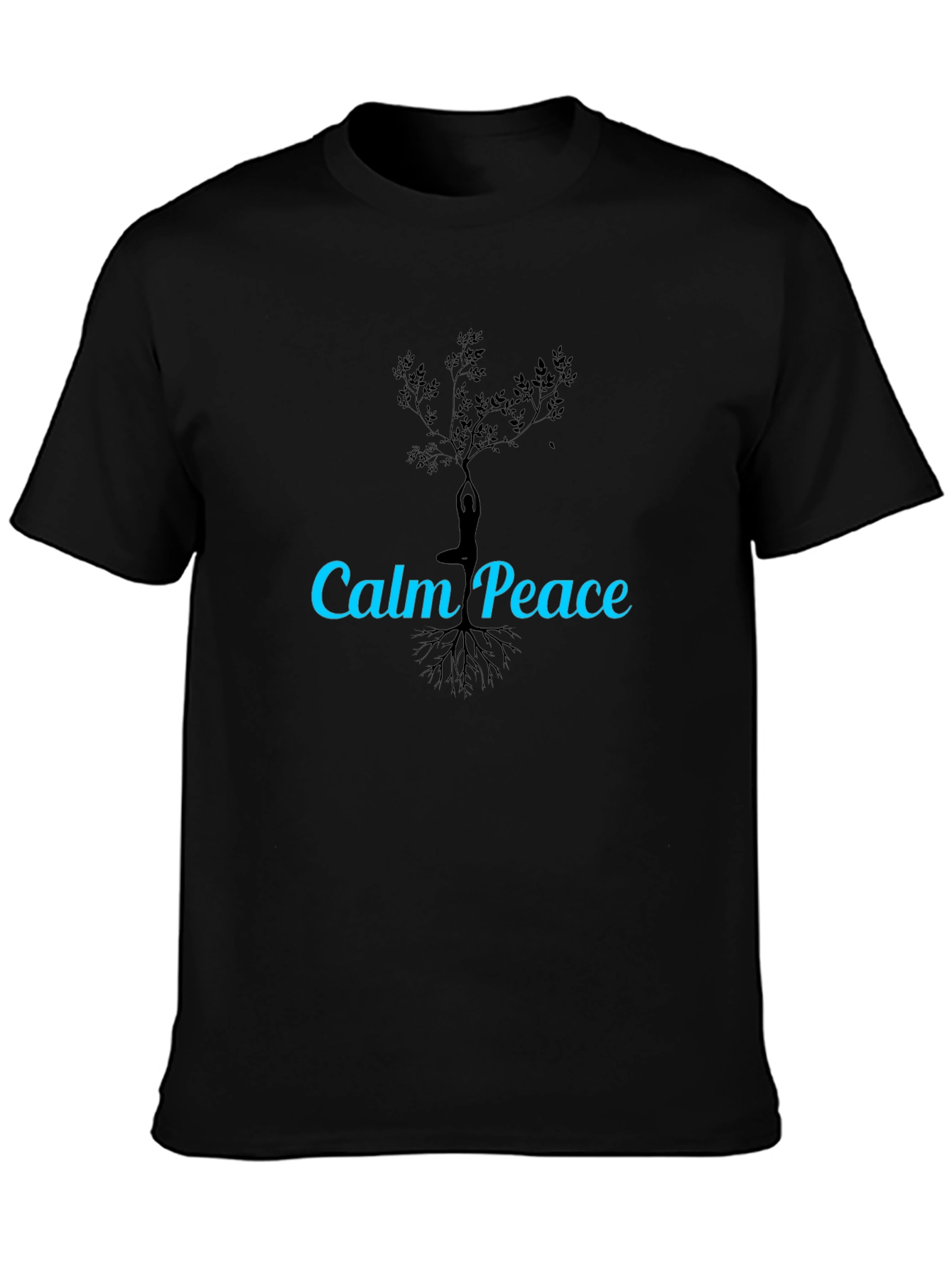 Calm Peace Yoga Tree Black T-Shirt