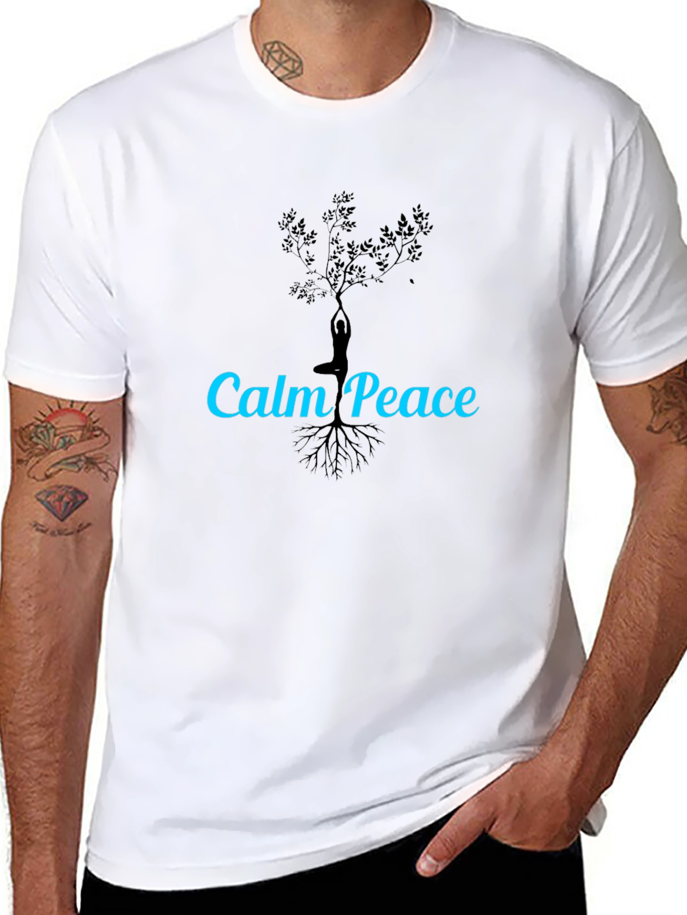 Calm Peace Yoga Tree Black T-Shirt