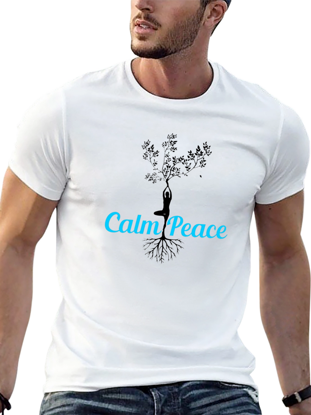 Calm Peace Yoga Tree Black T-Shirt