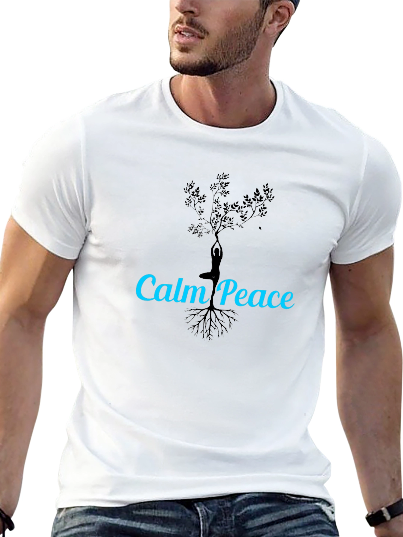 Calm Peace Yoga Tree Black T-Shirt