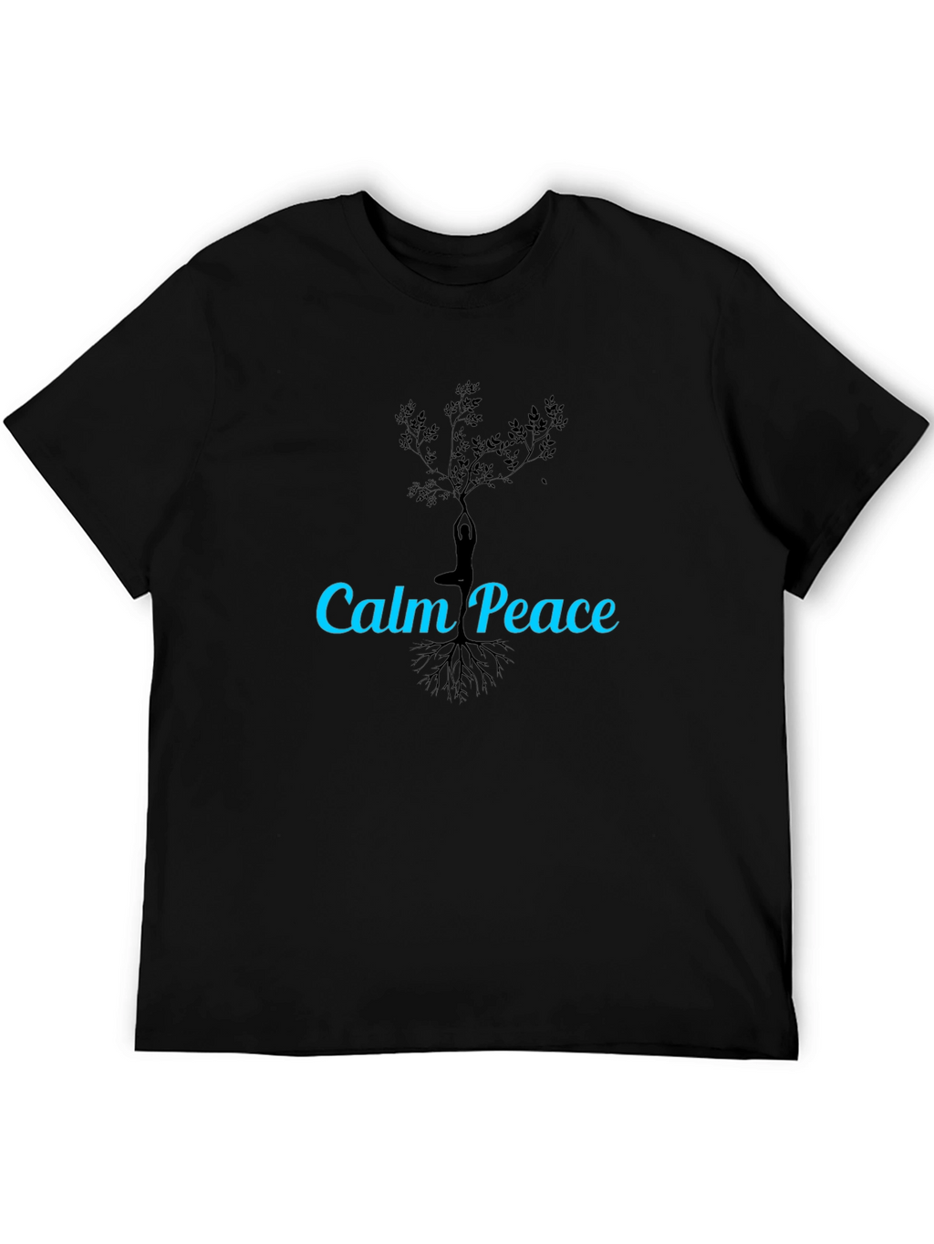 Calm Peace Yoga Tree Black T-Shirt