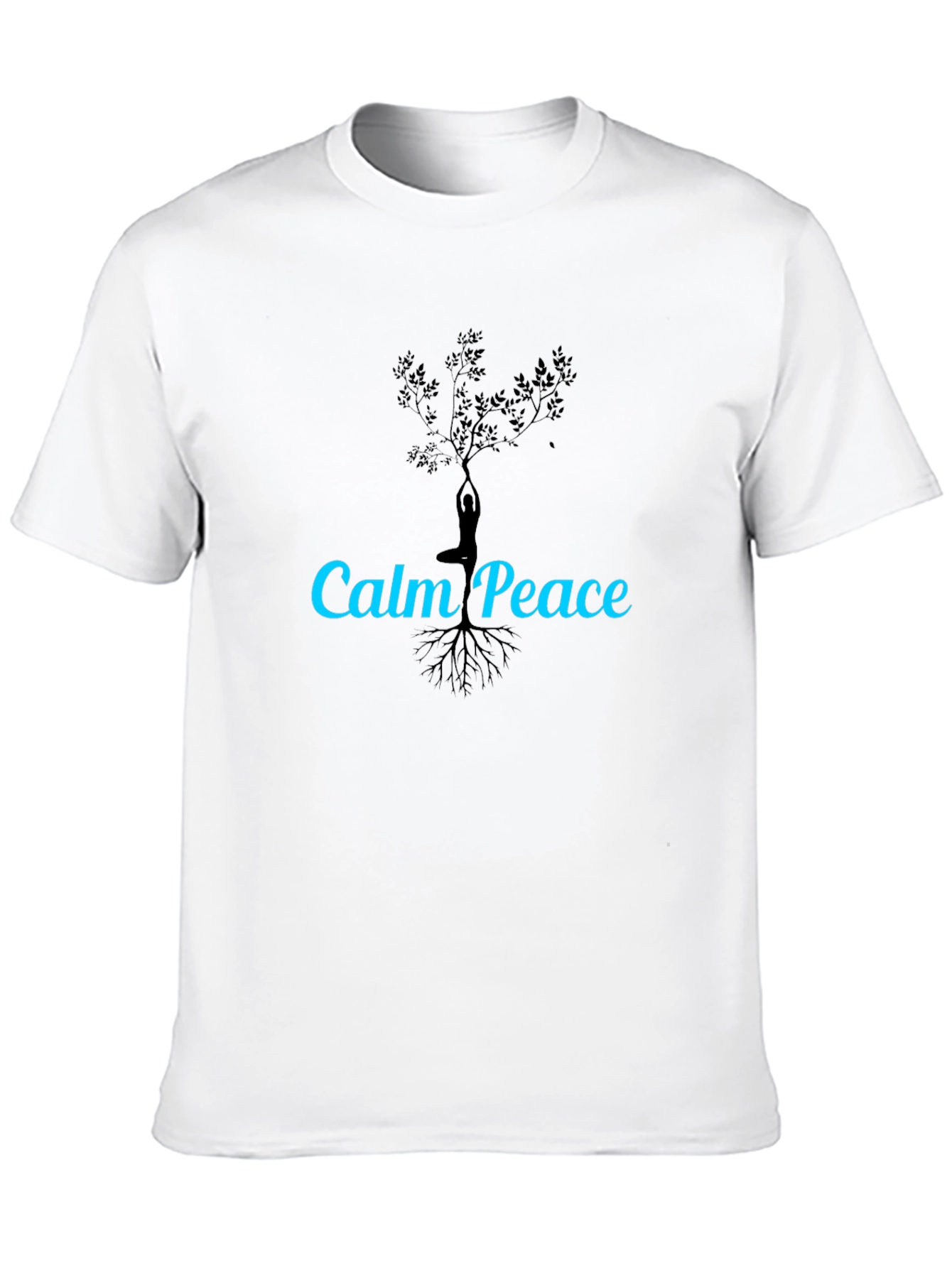 Calm Peace Yoga Tree Black T-Shirt