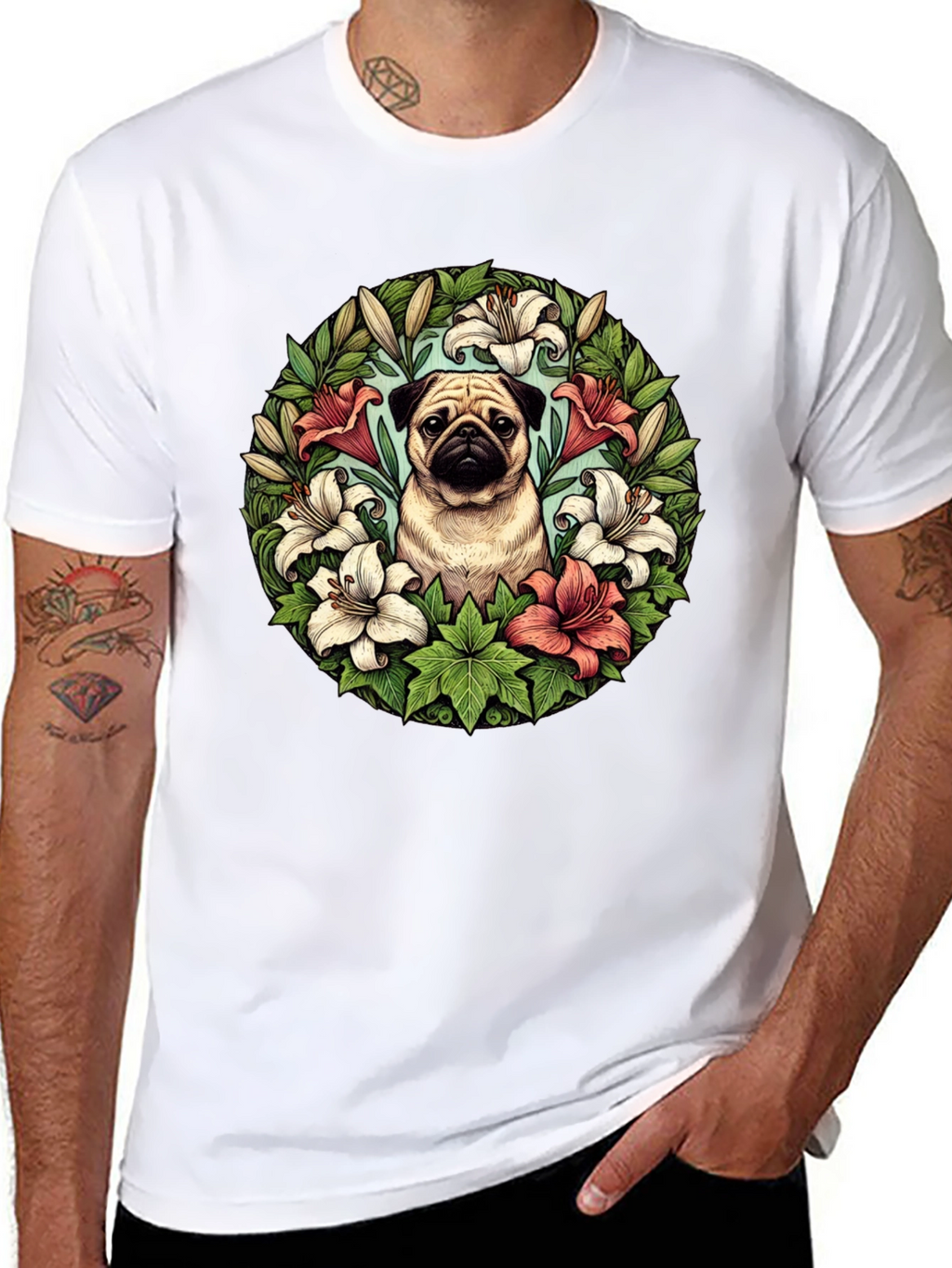 Pug and Lily Floral T-Shirt