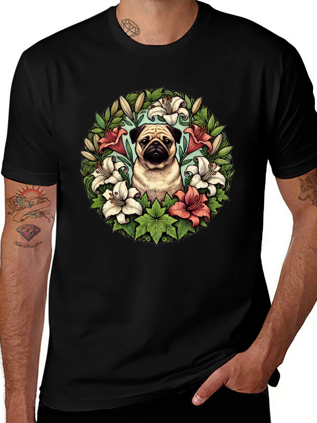 Pug and Lily Floral T-Shirt