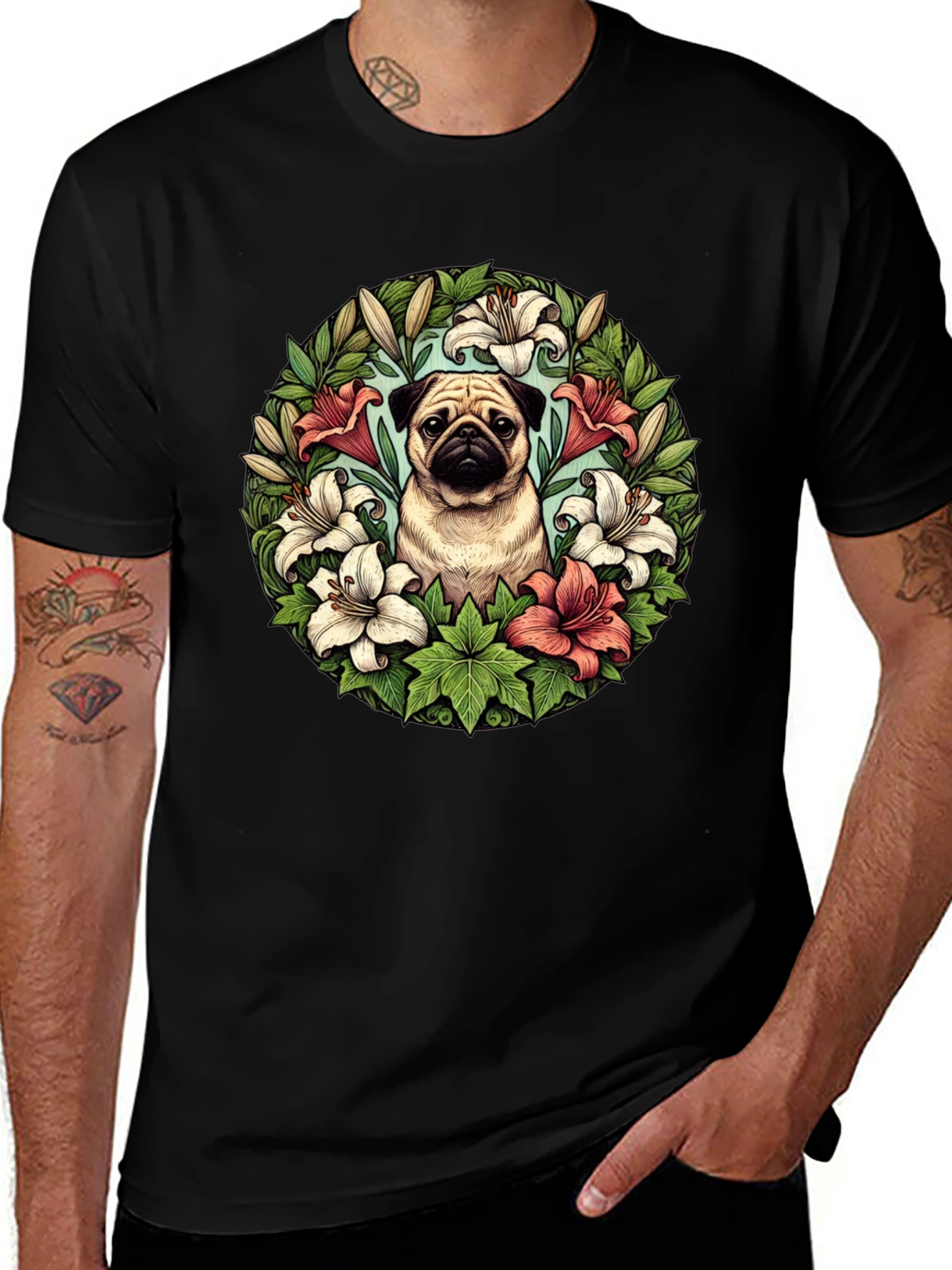 Pug and Lily Floral T-Shirt