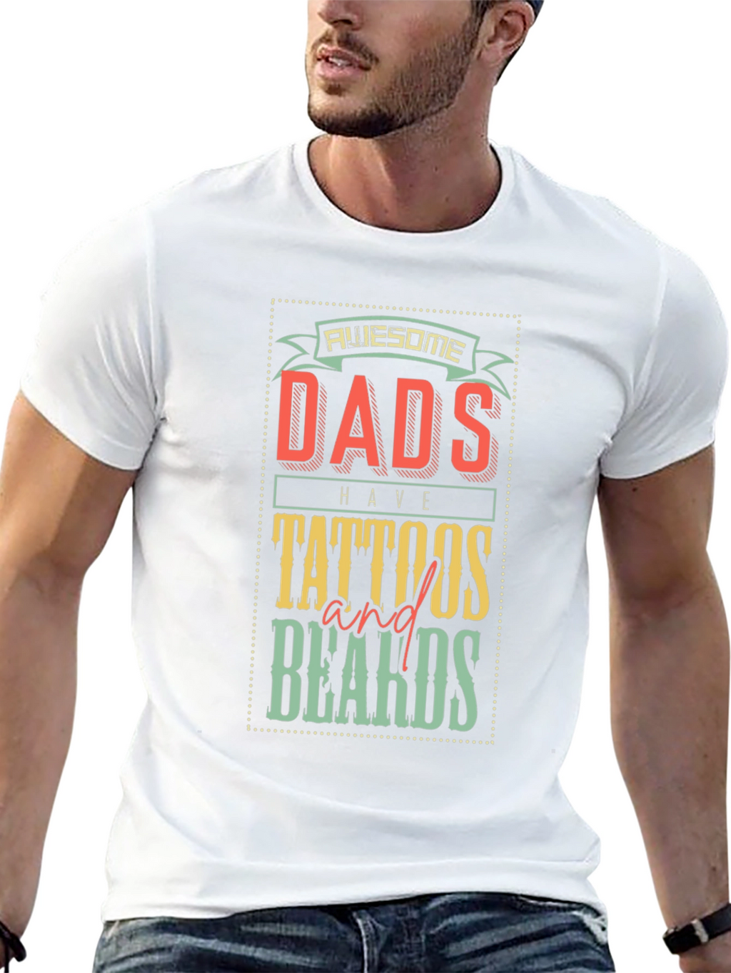 Awesome Dads Tattoos Beards Graphic T-Shirt
