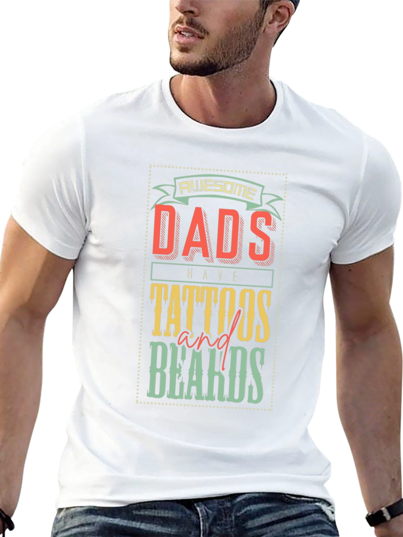 Awesome Dads Tattoos Beards Graphic T-Shirt
