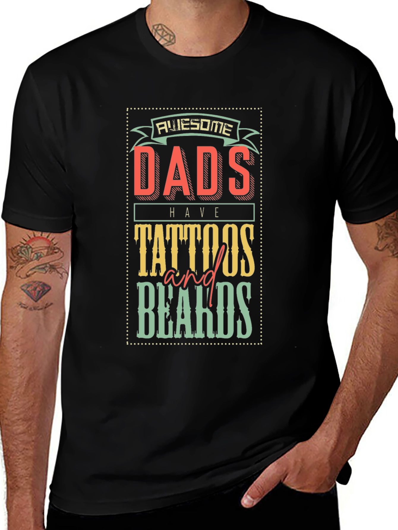 Awesome Dads Tattoos Beards Graphic T-Shirt