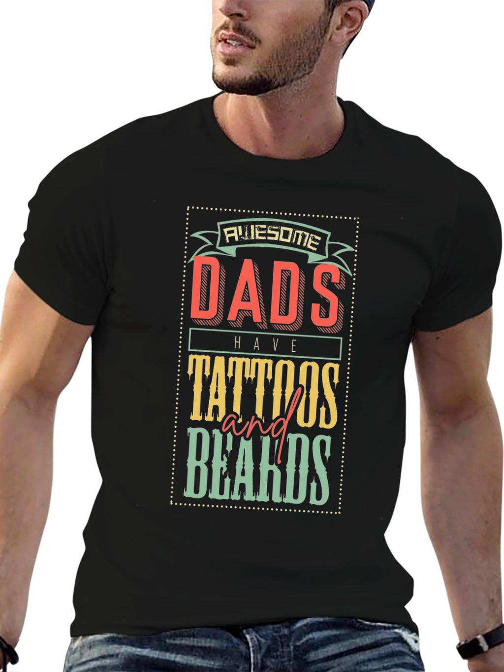 Awesome Dads Tattoos Beards Graphic T-Shirt