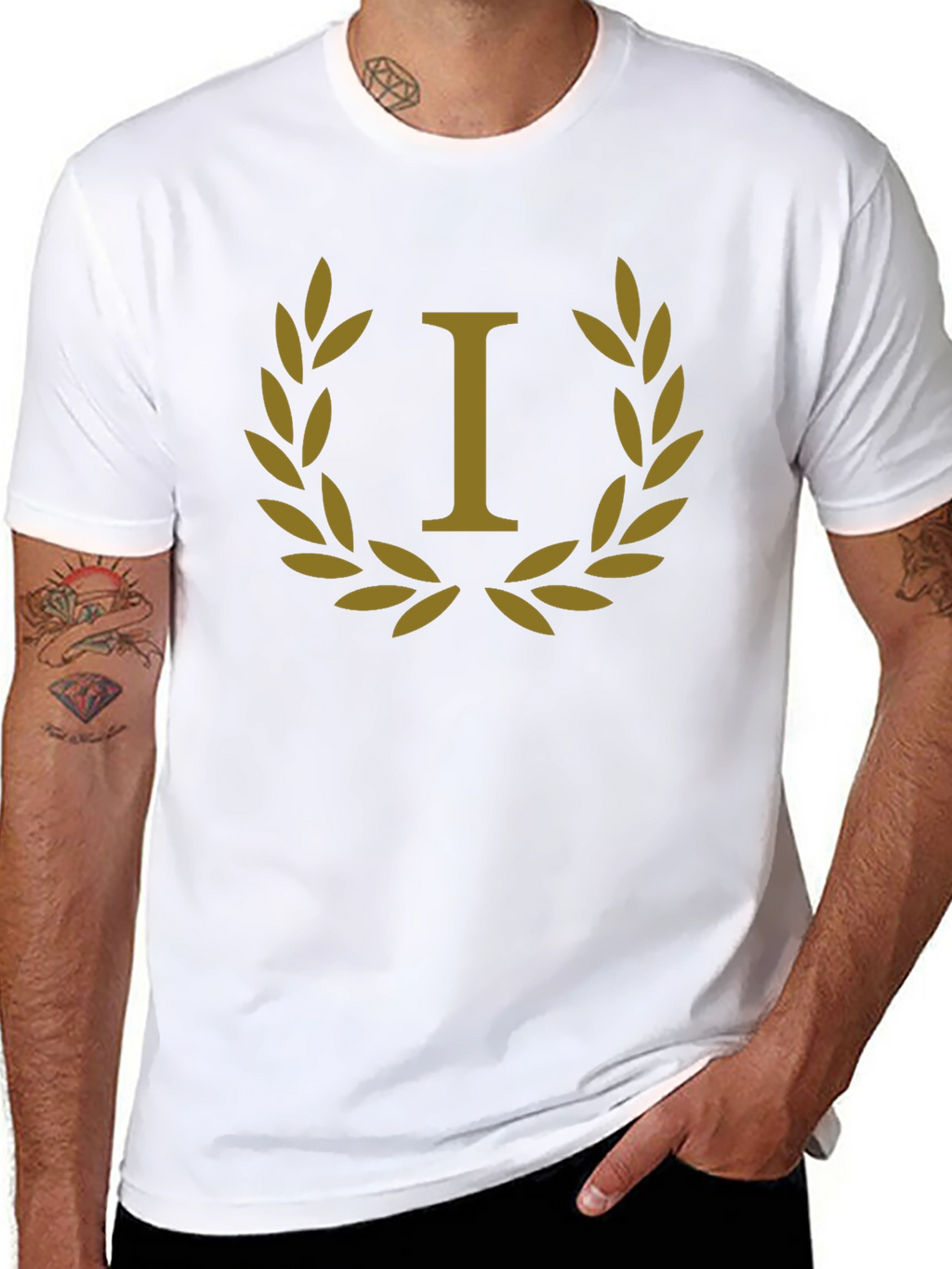 Laurel Wreath Initial I T-Shirt - Elegant & Stylish