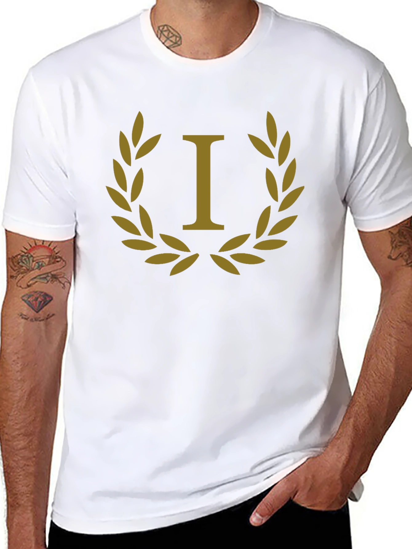 Laurel Wreath Initial I T-Shirt - Elegant & Stylish