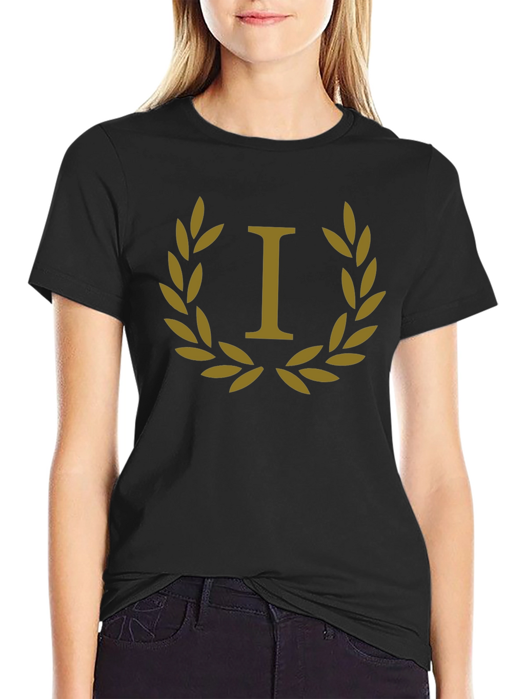 Laurel Wreath Initial I T-Shirt - Elegant & Stylish