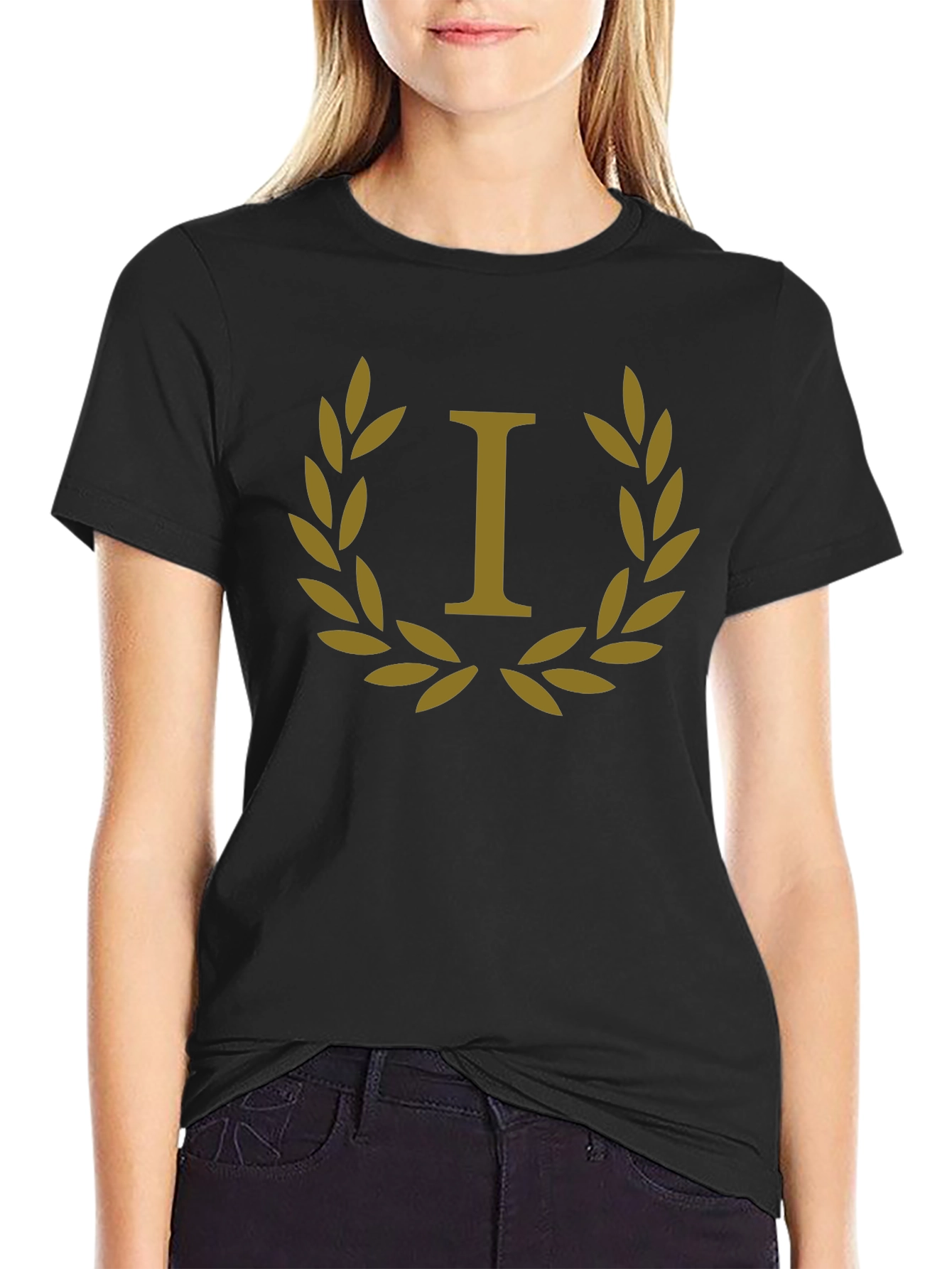Laurel Wreath Initial I T-Shirt - Elegant & Stylish