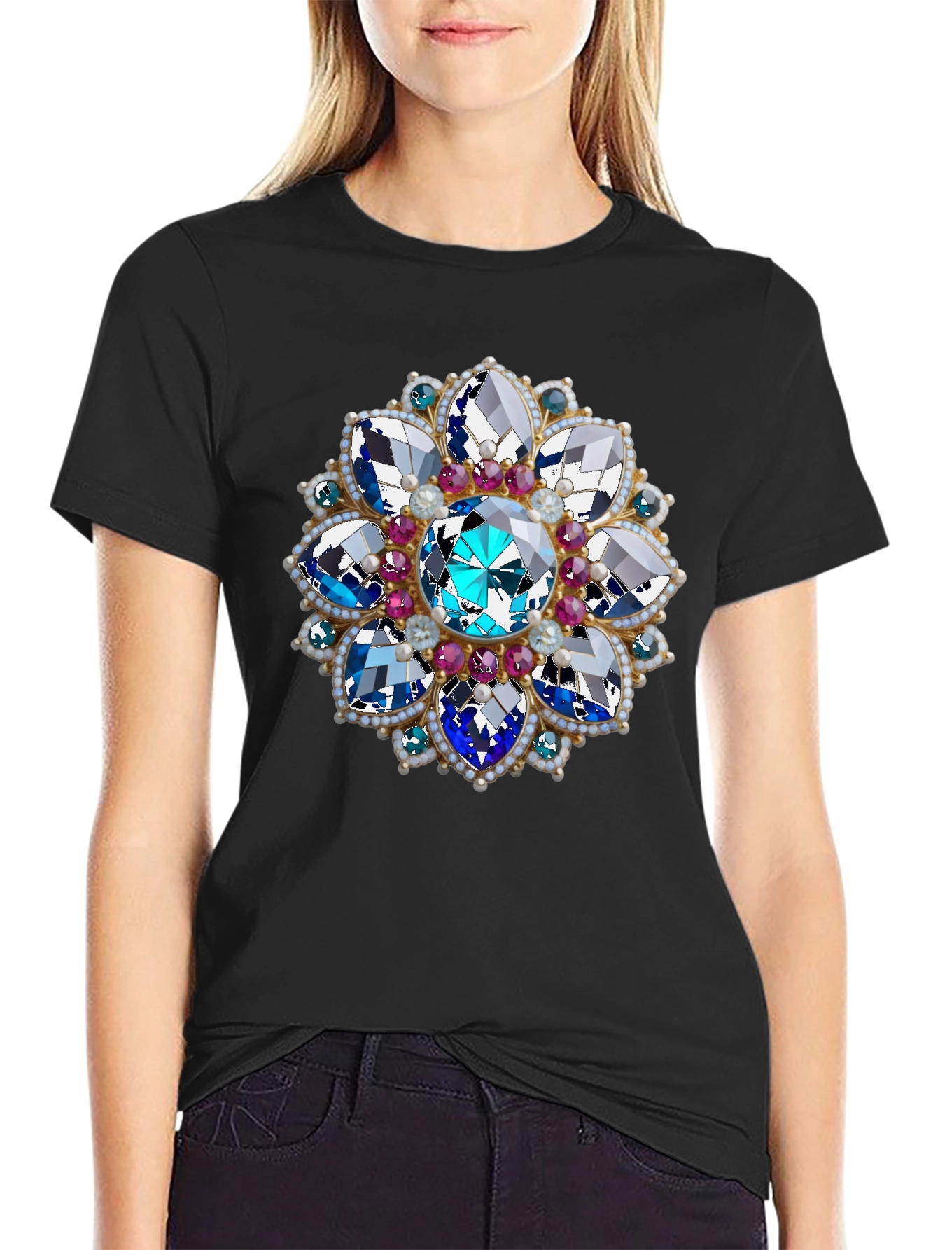 Jeweled Blossom Graphic Tee - Statement Style