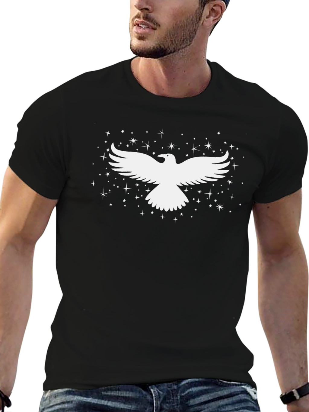 Raven Tee - Black Cotton Blend with Starry Design