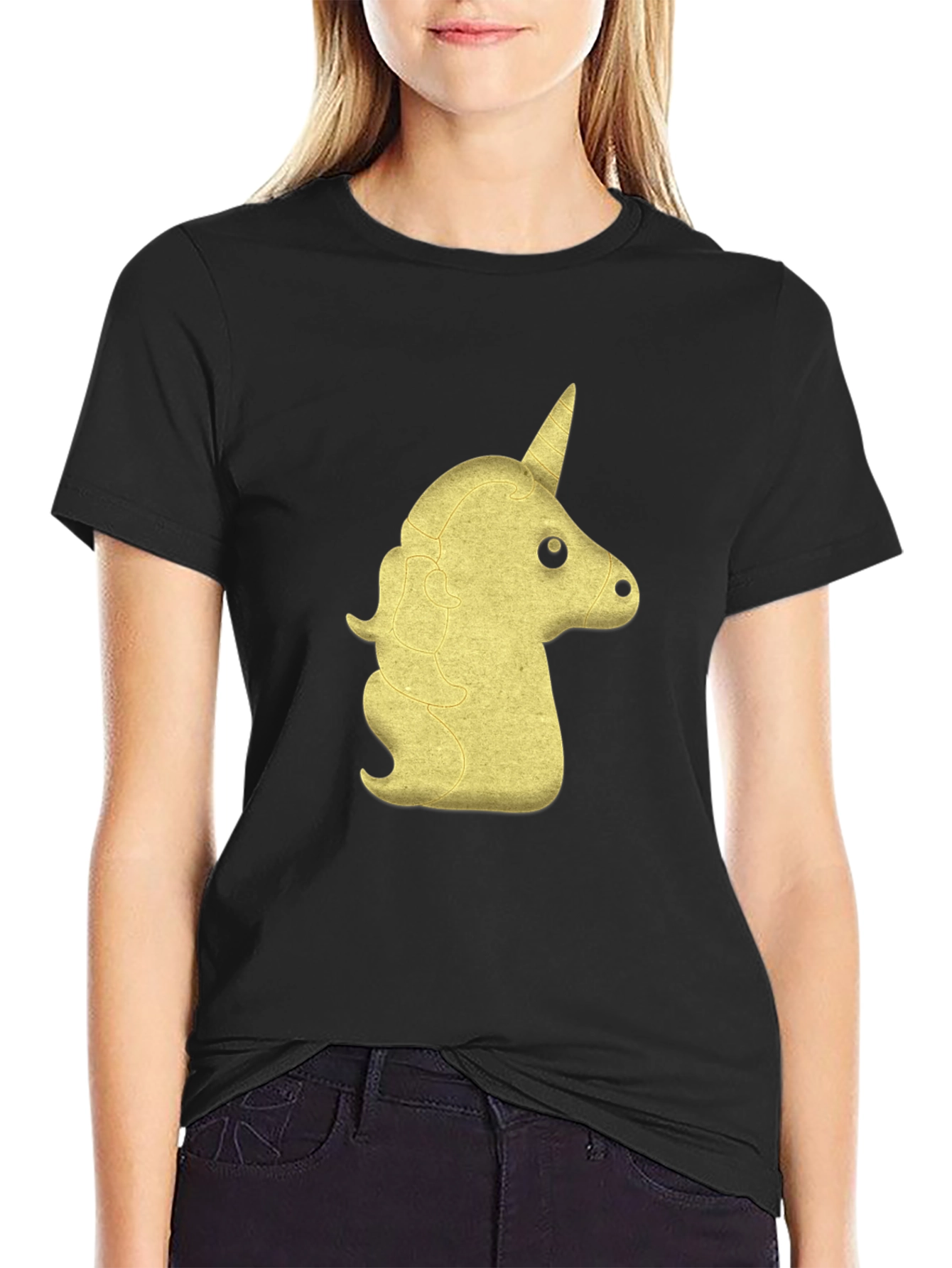 Golden Unicorn Graphic Tee - Black Cotton Comfort