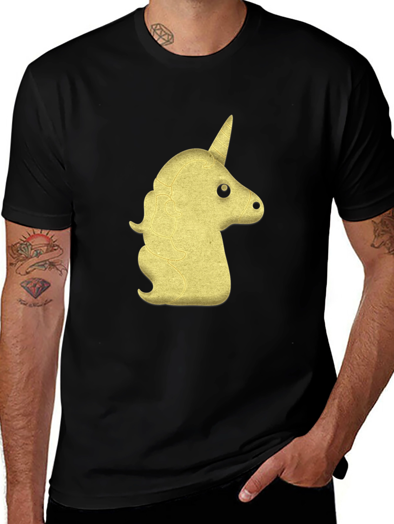 Golden Unicorn Graphic Tee - Black Cotton Comfort
