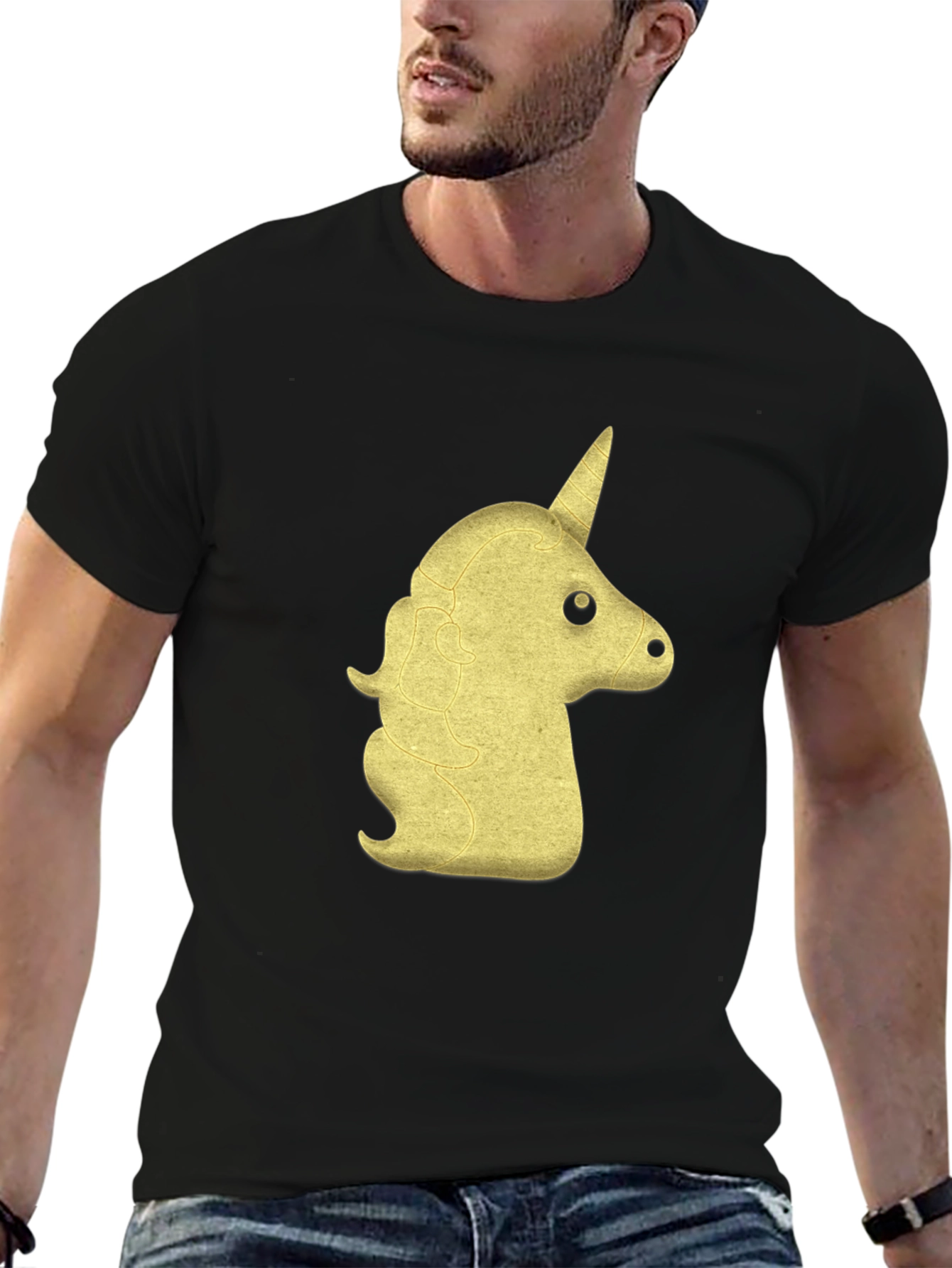 Golden Unicorn Graphic Tee - Black Cotton Comfort