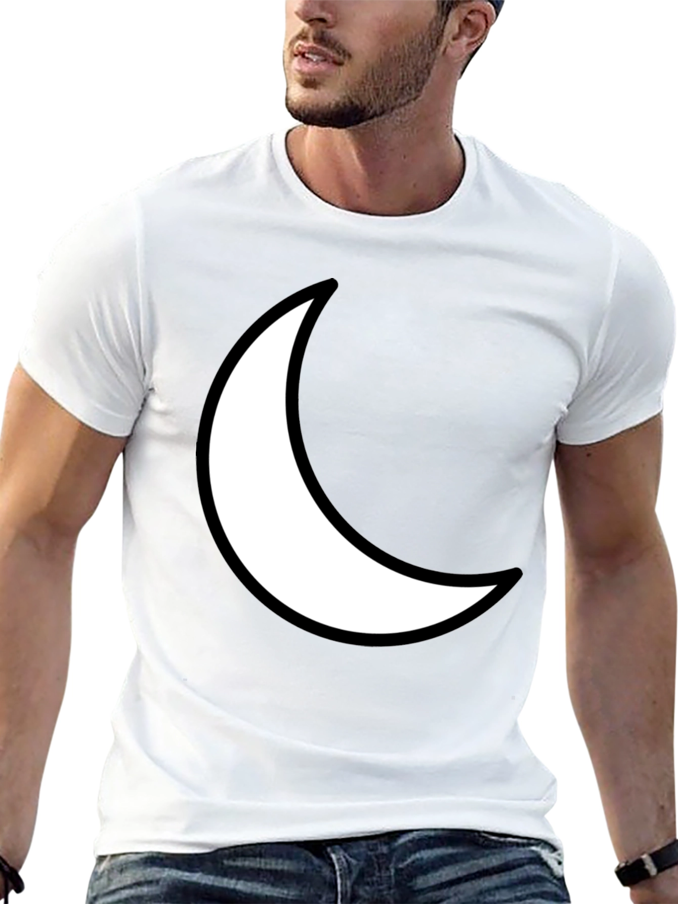 Crescent Moon Graphic Tee - Black Cotton T-Shirt