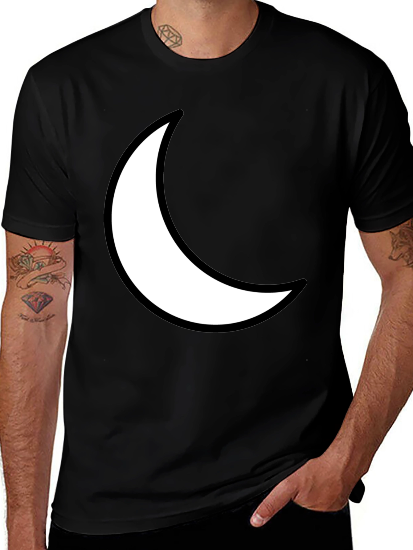 Crescent Moon Graphic Tee - Black Cotton T-Shirt