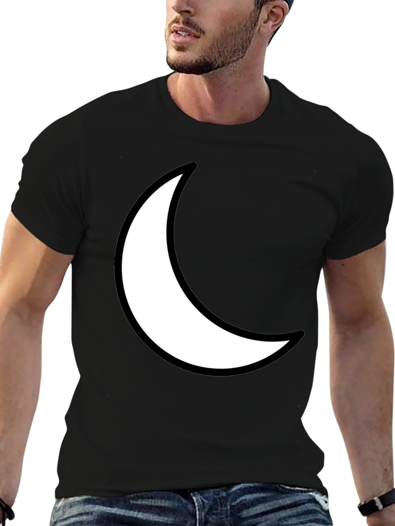 Crescent Moon Graphic Tee - Black Cotton T-Shirt