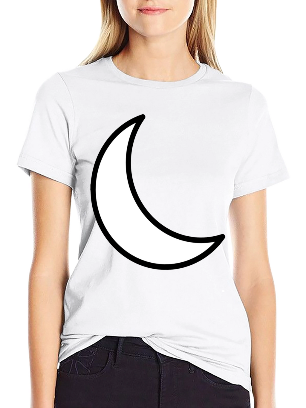 Crescent Moon Graphic Tee - Black Cotton T-Shirt