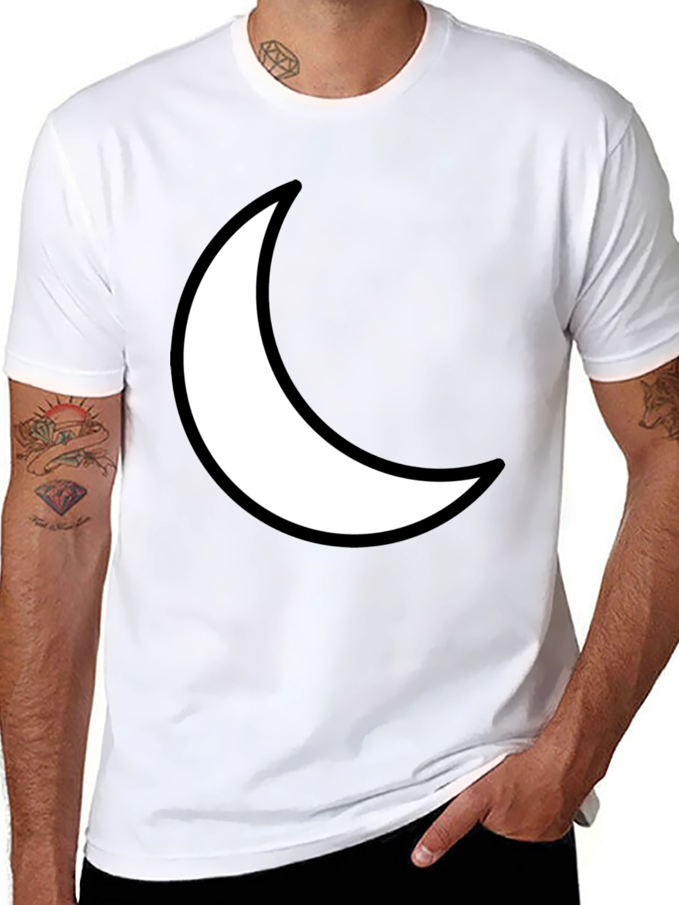 Crescent Moon Graphic Tee - Black Cotton T-Shirt