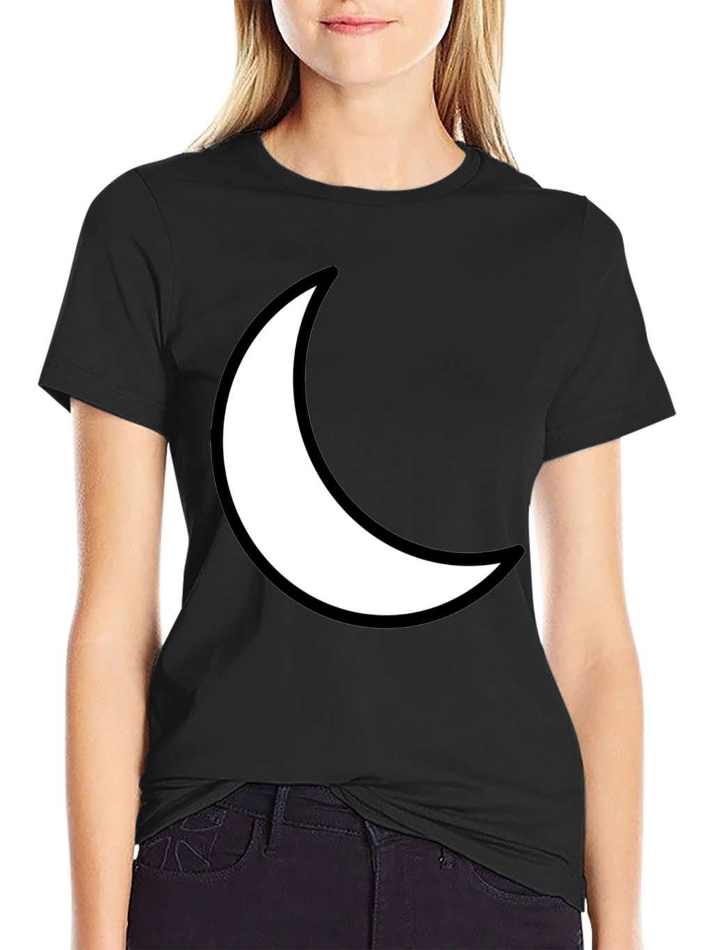 Crescent Moon Graphic Tee - Black Cotton T-Shirt