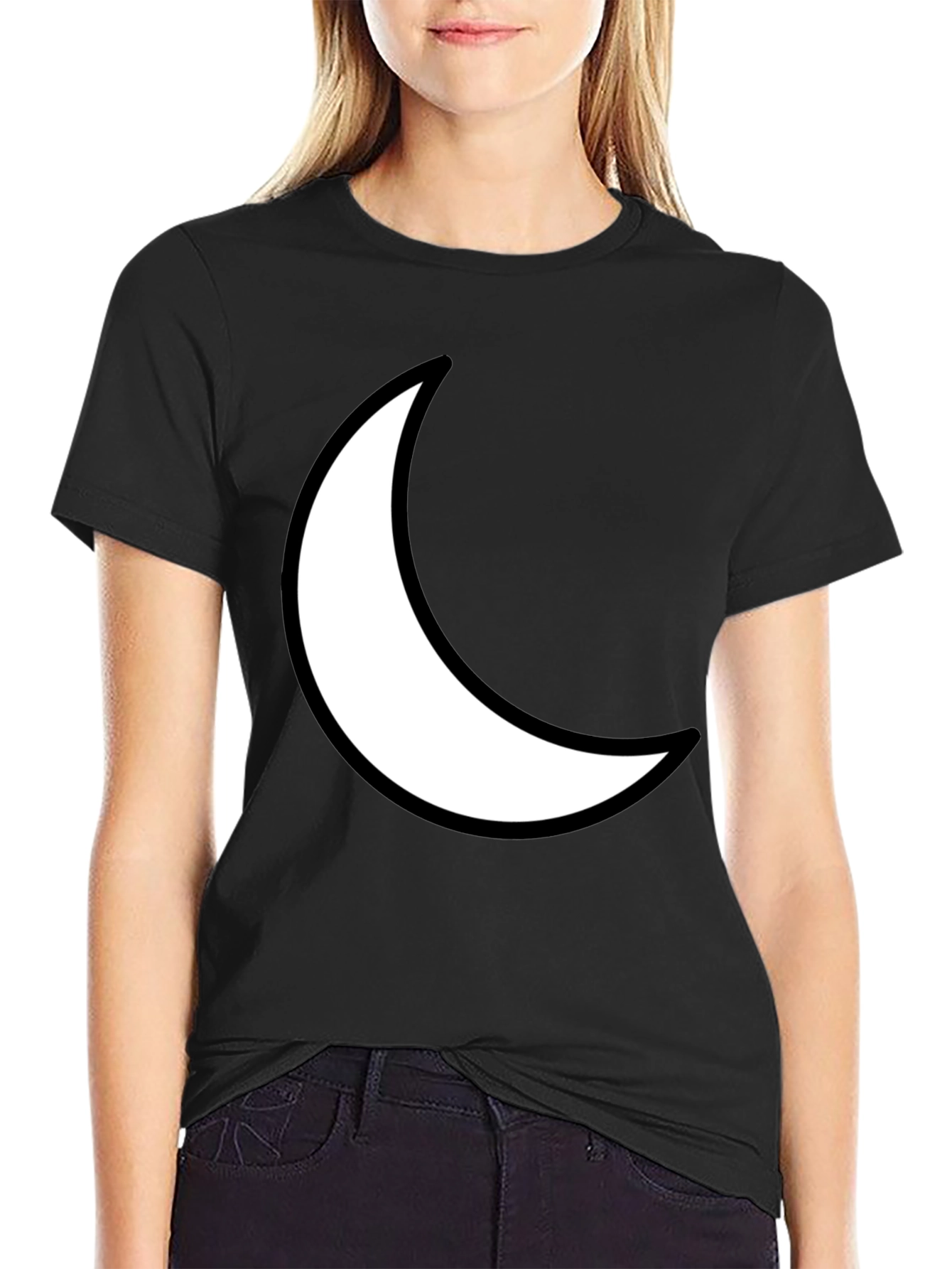 Crescent Moon Graphic Tee - Black Cotton T-Shirt