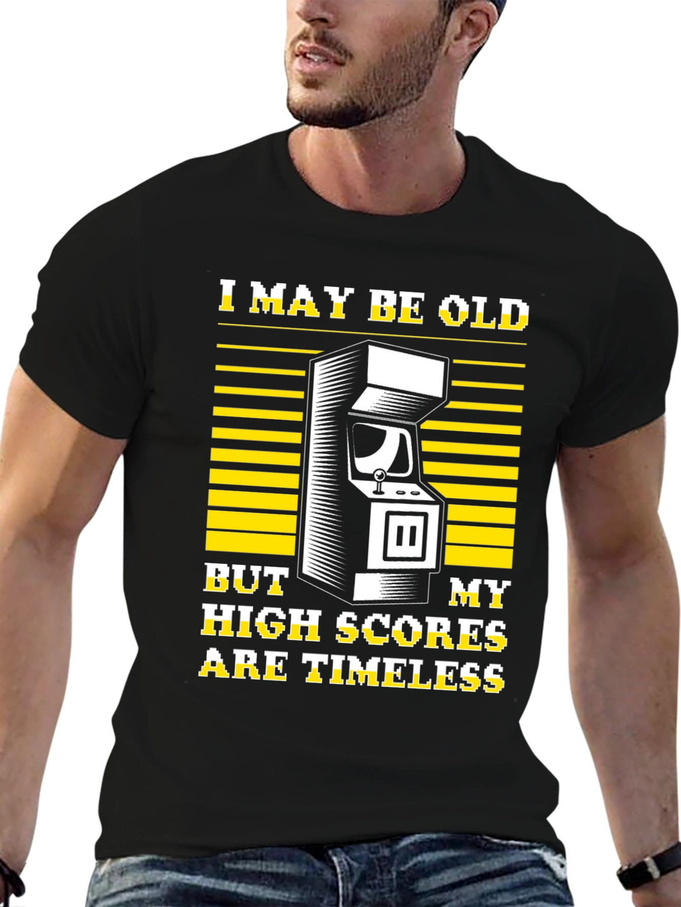 I May Be Old High Scores Timeless Black T-Shirt