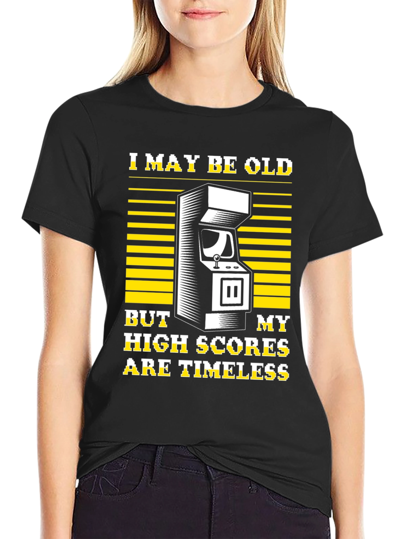 I May Be Old High Scores Timeless Black T-Shirt