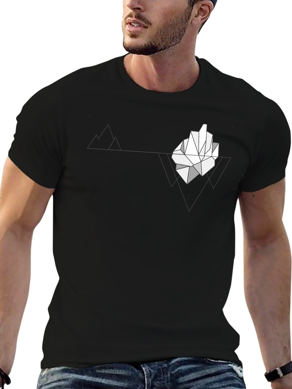 Geometric Iceberg Graphic Print Black T-Shirt