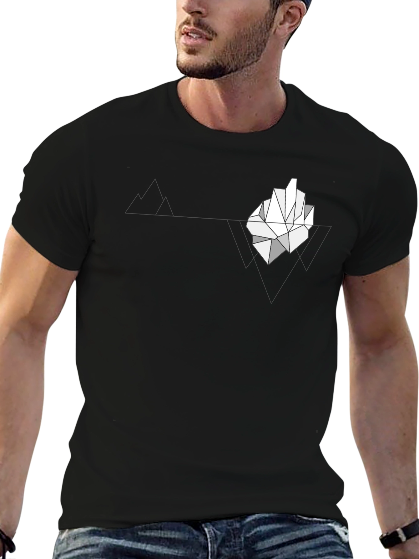 Geometric Iceberg Graphic Print Black T-Shirt