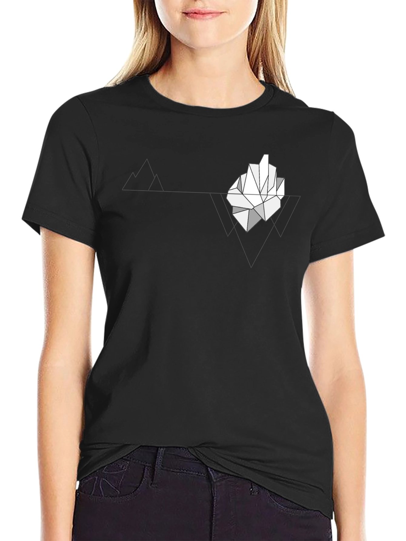 Geometric Iceberg Graphic Print Black T-Shirt