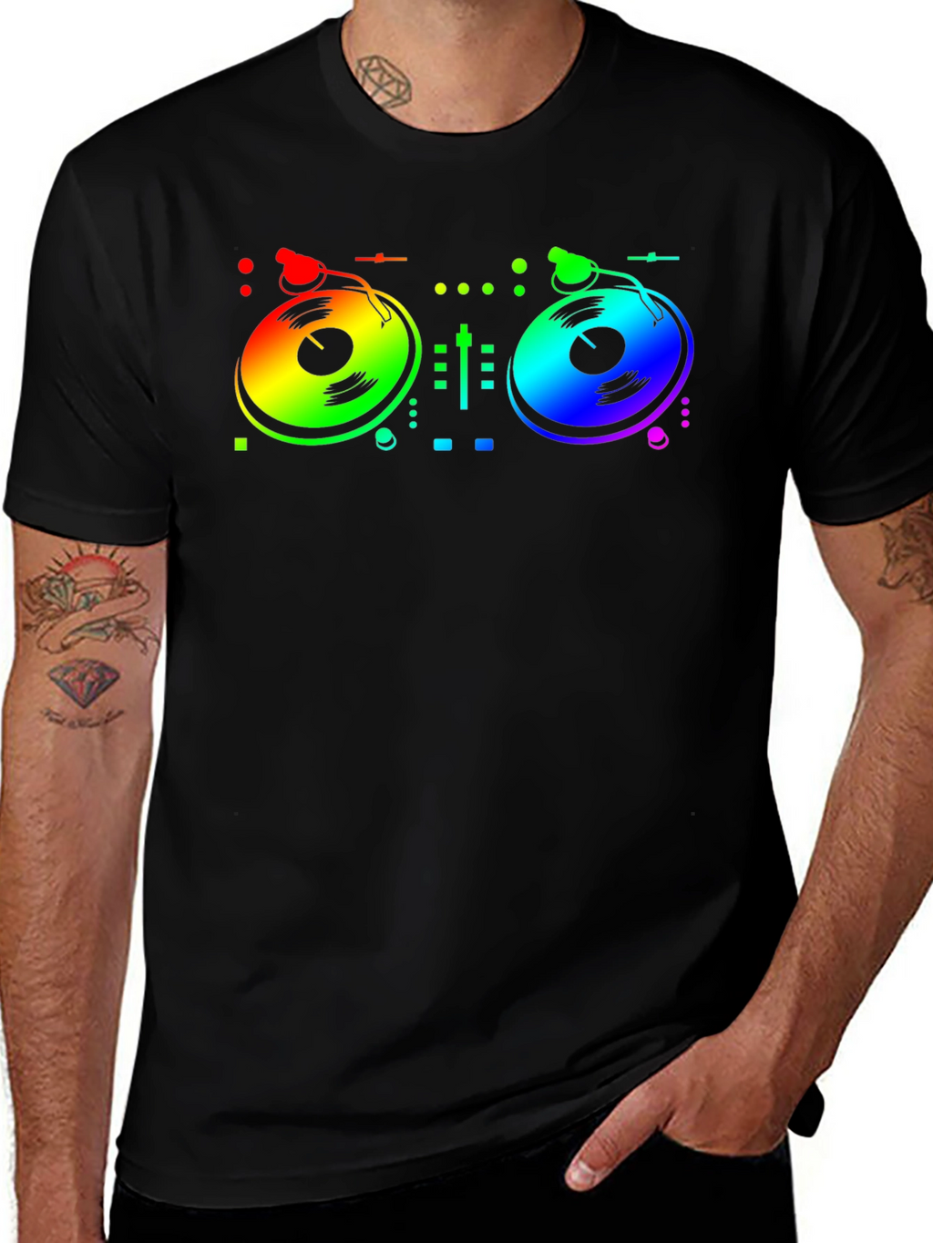 Rainbow DJ Turntable Graphic T-Shirt