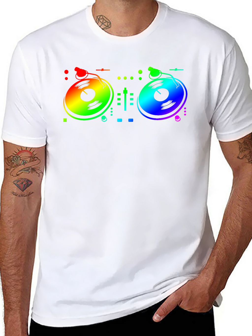 Rainbow DJ Turntable Graphic T-Shirt