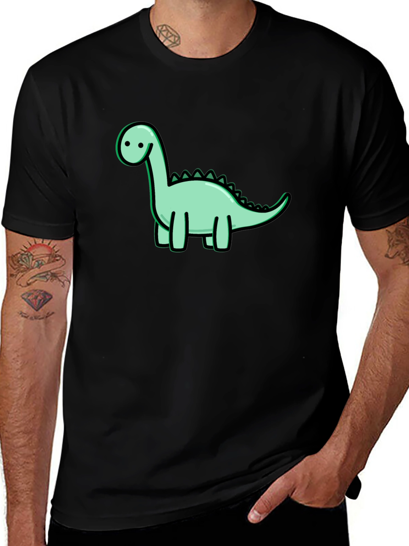 Cute Dinosaur Graphic Black T-Shirt