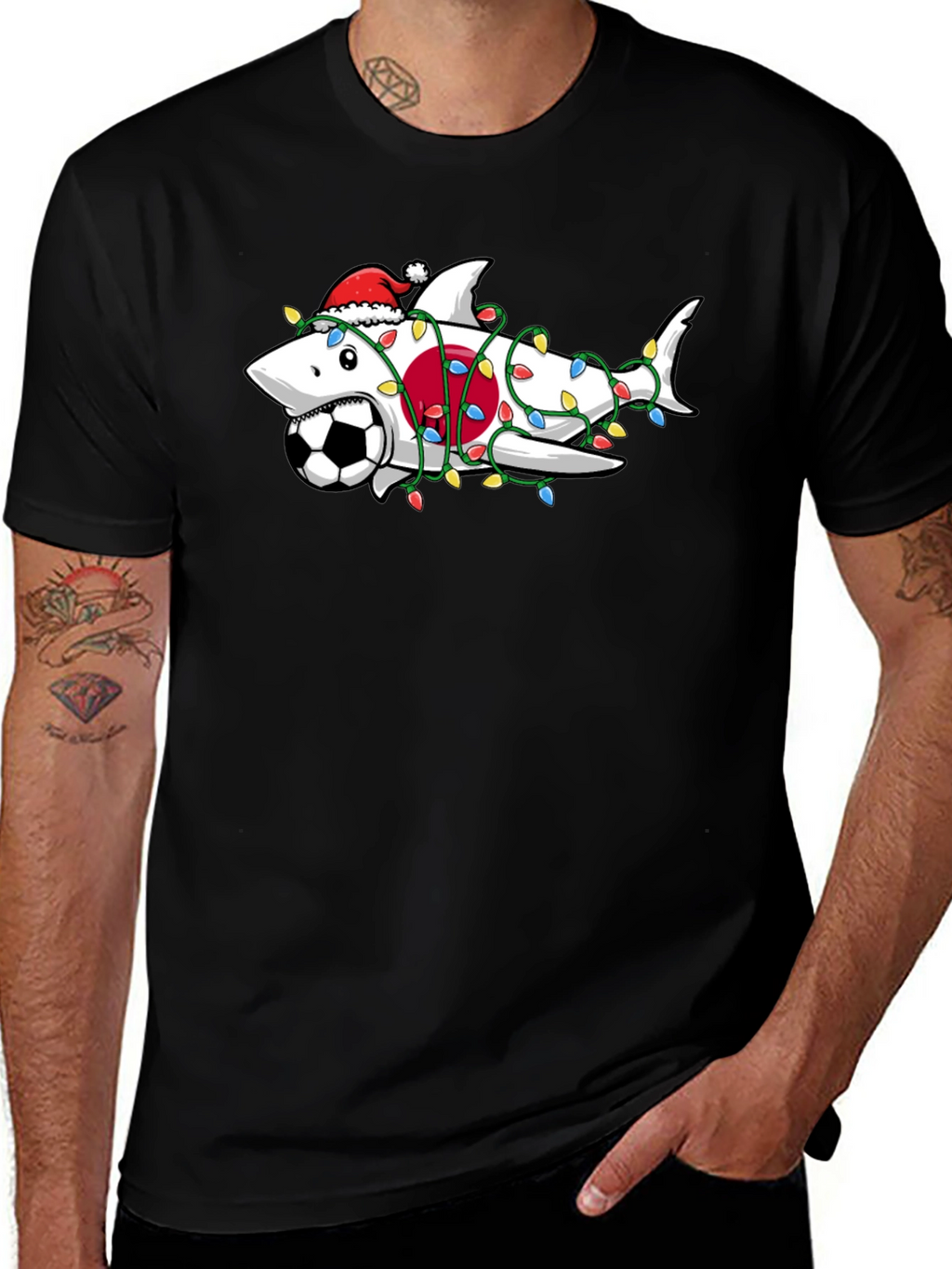 Holiday Shark Soccer Black T-Shirt