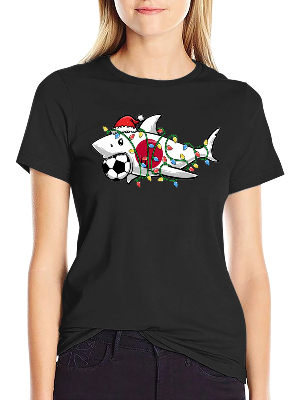 Holiday Shark Soccer Black T-Shirt