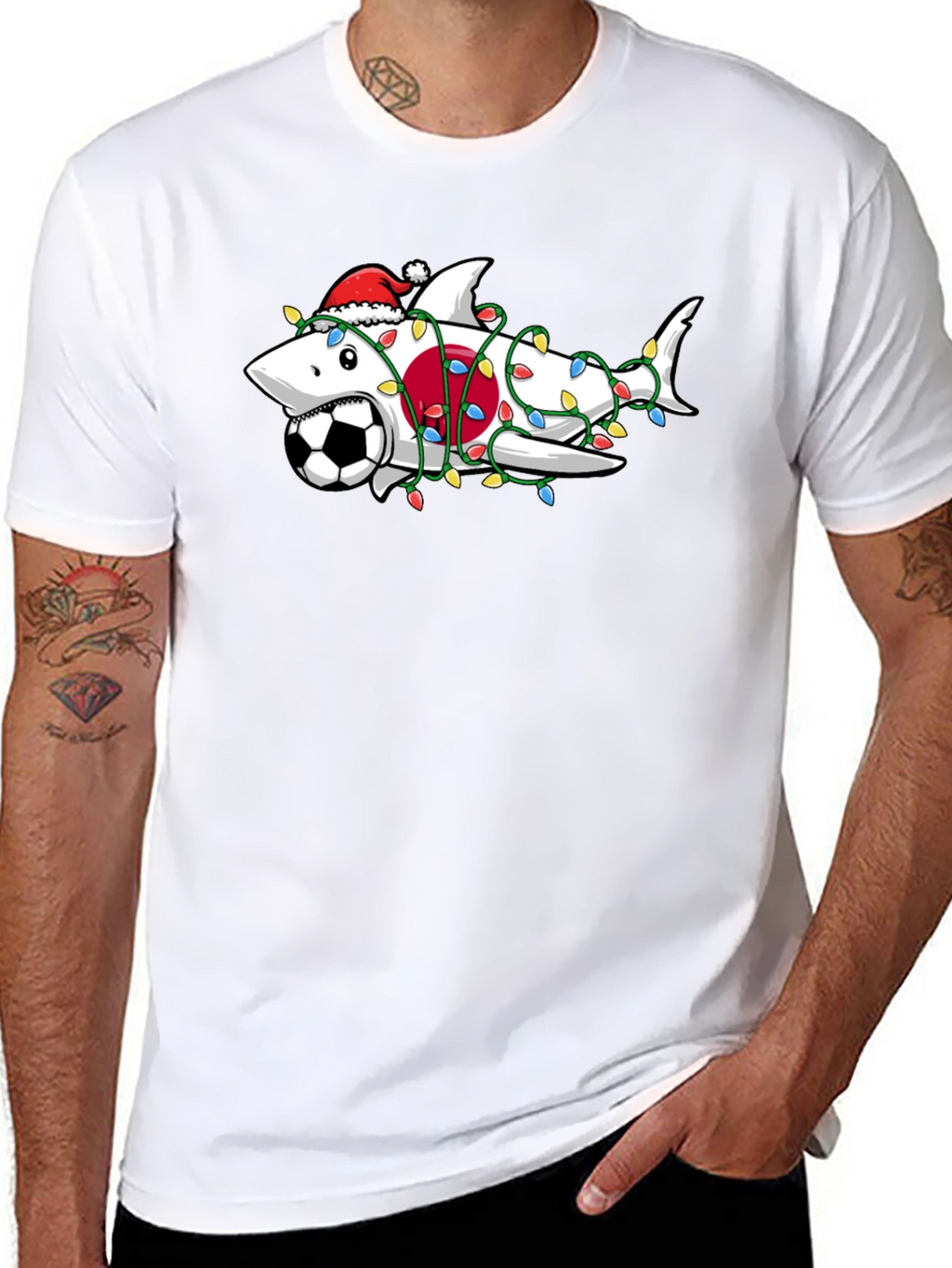 Holiday Shark Soccer Black T-Shirt