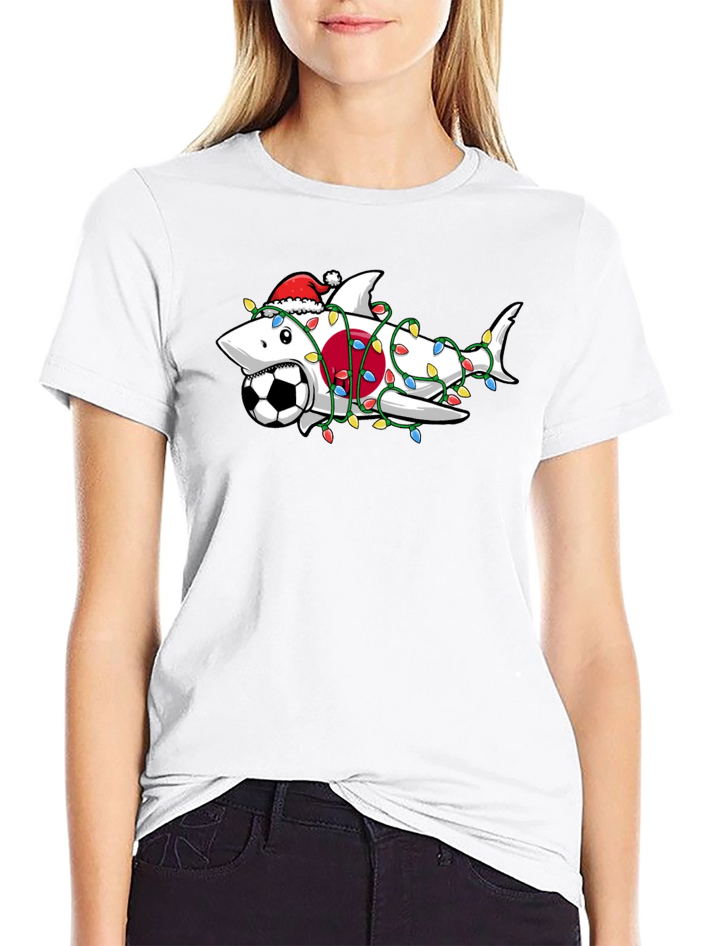Holiday Shark Soccer Black T-Shirt