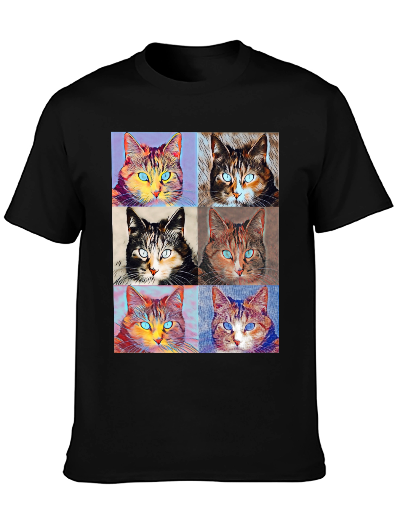 Pop Art Cat T-Shirt - Black Cotton Graphic Tee
